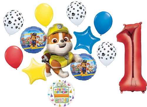 Paw Pups on Patrol Rubble 1st Birthday Party Supplies Balloon Bouquet Decorations
