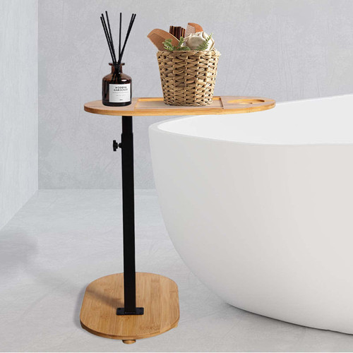 Bathtub Tray,Bath Tub Tray Table,Bamboo Bath Tray for Bathtub,Expandable Bathtub Tray,Advanced Freestanding Bath Caddy Tray for Tub Against Wall,Adjustable Height