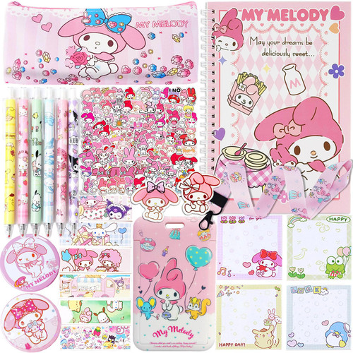 Koiswim Cute Kawaii School Supplies Stationery Gift Set, Including Gel Pens Notebook Pencil Cse Stickers Pins Badge Lanyard Sticky Note Bookmark (M)