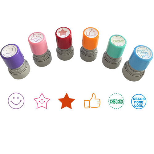 YQBOOM Pack of 6 Teacher Stamps Sorted Self-Inking Rubber Stamps Comments Photosensitive Teacher Review Stamps for Kids Education School Prizes