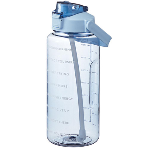 VELINE Half Gallon Water Bottle with Time Marker, 64oz Water Jug Motivational Water Bottles with Straw, Leak-Proof and BPA-Free (Blue)