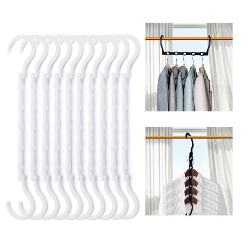 White Space Saving Hangers, 10PCS Magic Hangers, 5 Holes Sturdy Plastic Hanger Clothes Organizer, Closet Organizers and Storage, Space Saver Hangers Organization, College Dorm Room Essentials