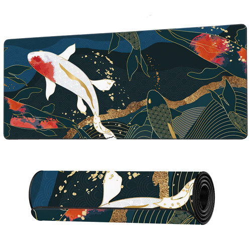 Watercolor Japanese Koi Fish Extended Gaming Mouse Pad Large Desk Mat with Non-Slip Rubber Base and Stitched Edges,Keyboard Mouse Mat Desk Pad for Work,Game,Office,Home 35.4 * 15.7 Inch