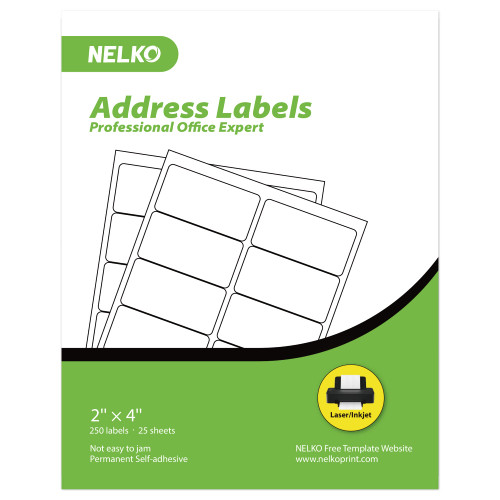 Address Labels, 2" x 4" NELKO Shipping Address Labels for Laser & Inkjet Printers, Mailing Labels, Easy to Peel, Strong Adhesive (25 Sheets, 250 Labels)