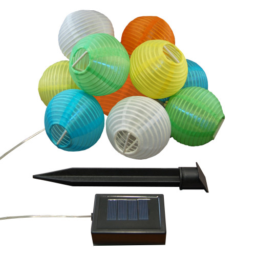 Lumabase Solar Powered String Lights with 10 Nylon Lanterns - Multicolor