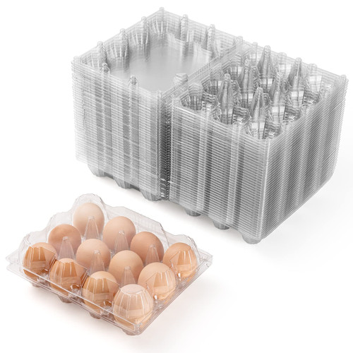 Plastic Egg Cartons Bulk, 60 Packs Clear Plastic Egg Carton Holds Up to 12 Eggs Securely, Reusable Chicken Egg Tray Holders for Family Pasture Chicken Farm, Business Market Display, Storage