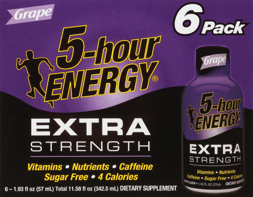 5 Hour Energy Drink Shot, Extra Strength Grape, 1.93 Fl Oz (Pack of 6)