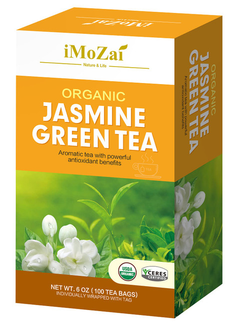 Imozai Organic Jasmine Green Tea Bags 100 Count Individually Wrapped | Lower Caffeine | Floral Aroma & Taste Imozai Organic Jasmine Green Tea Bags 100 Count Individually Wrapped | Lower Caffeine | Floral Aroma & Taste