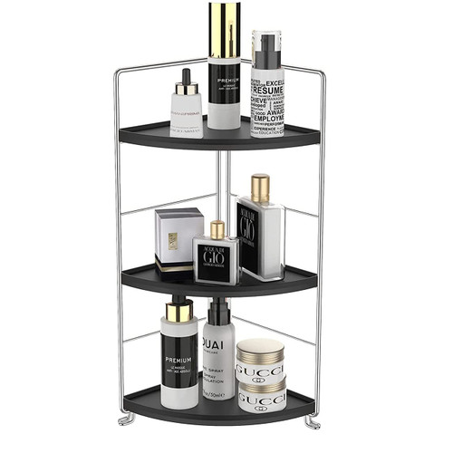 3-Tier Bathroom Countertop Organizer , Vanity Tray Cosmetic & Makeup Storage, Kitchen Spice Rack Standing Shelf , Corner Storage Shelf , Silver&Black 3-Tier Bathroom Countertop Organizer , Vanity Tray Cosmetic & Makeup Storage, Kitchen Spice Rack Standing Shelf , Corner Storage Shelf , Silver&Black