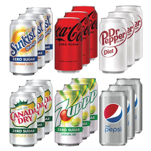 Diet Soda Soft Drink Zero Suger Variety Pack Of 18 Assortment of Diet Soda 6 Flavor Variety-Coke Zero-Diet Pepsi-Diet Dr Pepper-Sprite Zero-Canada Dry Zero- 7UP Zero 12 floz. cans (18 Pack) Diet Soda Soft Drink Zero Suger Variety Pack Of 18 Assortment of Diet Soda 6 Flavor Variety-Coke Zero-Diet Pepsi-Diet Dr Pepper-Sprite Zero-Canada Dry Zero- 7UP Zero 12 floz. cans (18 Pack)