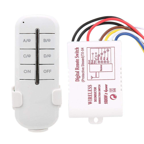 RF Wireless Remote Control Switch 1/2/3/4 Ways Wireless ON/Off Light Lamp Remote Control Switch AC180-240V 1000W Digital Remote Control Switch for Lights (MR704 4 * 1000W)