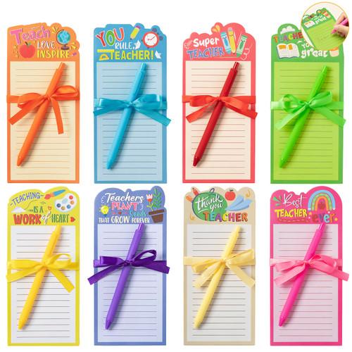 8 Sets Funny Teacher Notepads with Pen Teacher Appreciation Gifts Colored Shopping List to-Do Notes for School Office Christmas Teacher's Day Birthday Present