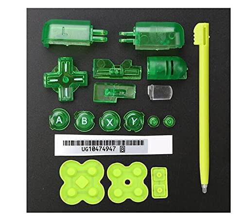 Replacement ABXY L R D Pad Cross Button Full Button Set & Sticker & Conductive Button Pad & Stylus Touch Pen for DS Lite NDSL Console Clear Green