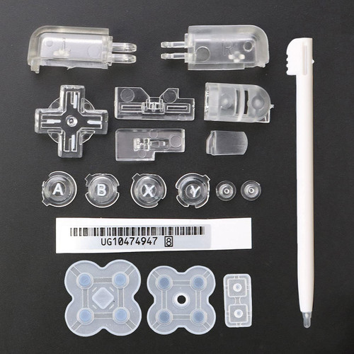 Replacement ABXY L R D Pad Cross Button Full Button Set & Sticker & Conductive Button Pad & Stylus Touch Pen for DS Lite NDSL Console Clear White