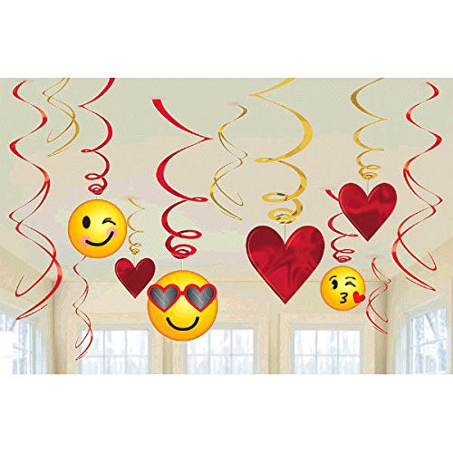 Amscan 670721 Valentine Emoji Value Pack Swirls, 7", 5", Multicolor