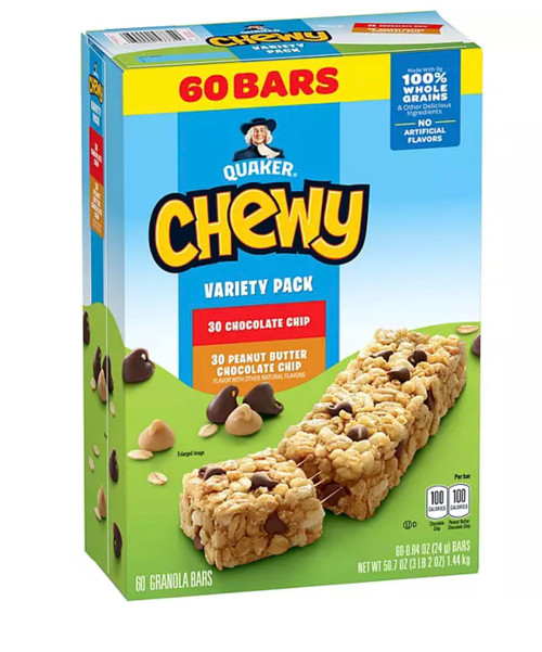 Valpa Quaker Chewy Variety Pack, Chocolate Chip and Peanut Butter Chocolate Chip (60 ct.)