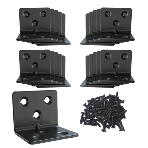Black Stainless Steel Corner Bracket,Joint Right Angle Brackets,L Shape Heavy Duty Metal Corner Brace Shelf Supporter (20 Pcs) (1.5x1.18x1.18x0.06) Aufuga