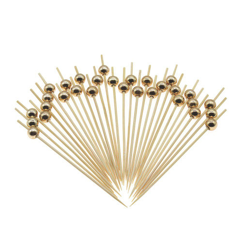 Minisland Gold Pearl Bamboo Cocktail Picks 4.7 Inch Long Fancy Toothpicks for Appetizers Drinks Fruits Party Food Garnish Skewer Sticks 100 Counts- MSL150 Minisland Gold Pearl Bamboo Cocktail Picks 4.7 Inch Long Fancy Toothpicks for Appetizers Drinks Fruits Party Food Garnish Skewer Sticks 100 Counts- MSL150