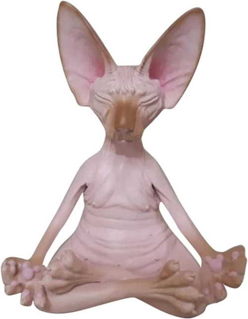 Gladyell Sphynx Cat Meditate Statue Collectible Figurines Zen Yoga Relaxed Pose Buddha Meditation Sphynx Cat Collections Cat Statue for Home Office Car Desk Decoration (Pink)