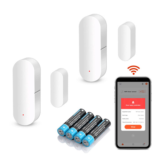 WiFi Smart Door Sensor, Wireless Door Window Detector Alarm with 2 Batteries, Smart Linkage Window Door Contact Sensor for Home Security Compatible with Alexa/Google Assistant, No Hub Required, 2 Pack