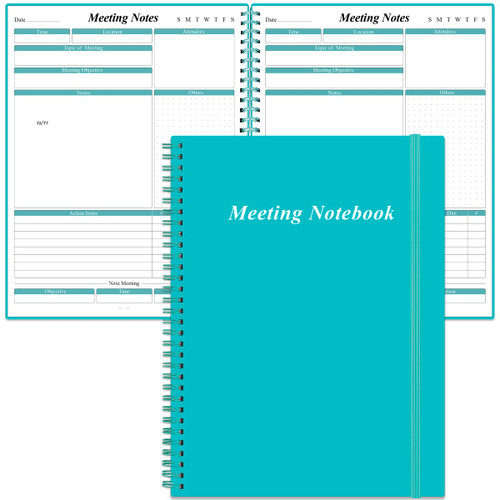 Meeting Notebook for Work with Action Items - A4 Spiral Project Planner Notebook for Note Taking, Office/ Business Meeting Notes Agenda Organizer for Men & Women, 80Sheets / 160 Pages, 8.5" x 11", Teal
