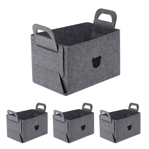 4Pack Storage Basket Felt Storage Bin Collapsible & Convenient Box Organizer with Carry Handles for Office Bedroom Closet Babies Nursery Toys Books Laundry Organizing Wardrobe Clothes Organizer 4Pack Grey