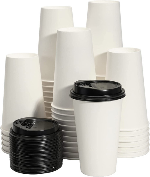 RACETOP Paper Coffee Cups with Lids, Disposable Coffee Cups with Lids, Hot Drink Paper Cups 16 oz, Ideal for Beverage| Tea (White), Extra Large