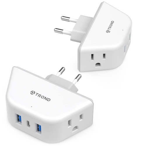 European Travel Plug Adapter 2 Pack - TROND US to Europe Power Adaptor with 2 Outlets 3 USB Chargers (1 USB C), Type C International Plug Adapter for EU Italy France Iceland Germany Travel Essentials European Travel Plug Adapter 2 Pack - TROND US to Europe Power Adaptor with 2 Outlets 3 USB Chargers (1 USB C), Type C International Plug Adapter for EU Italy France Iceland Germany Travel Essentials