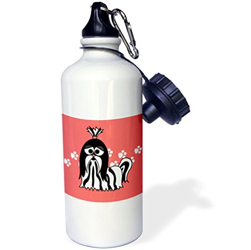 3dRose wb_6143_1 Black and White Shih Tzu with Paw Prints Sports Water Bottle, 21 oz, White 3dRose wb_6143_1 Black and White Shih Tzu with Paw Prints Sports Water Bottle, 21 oz, White