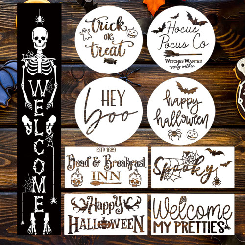 Halloween Stencils for Painting on Wood Skeleton Stencil Large Halloween Welcome Templates for Porch Sign Door Hanger Holiday Decor