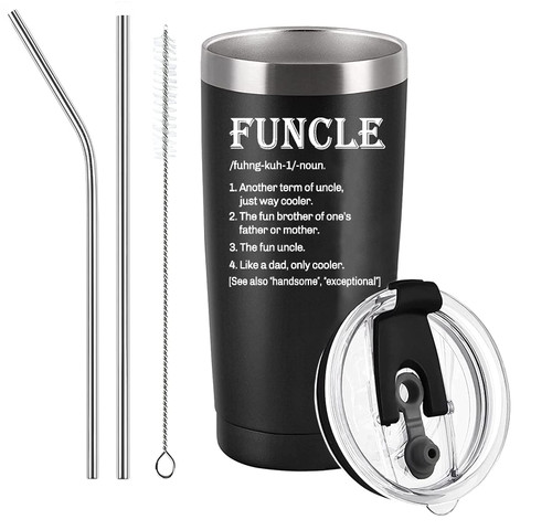 Funcle Tumbler Best Uncle Travel Tumbler Funcle Cup Funcle Gifts Funny Uncle Gifts Birthday Fathers Day Tumblers for Uncle from Niece and Nephew 20OZ Double Wall Vacuum Tumbler, Black