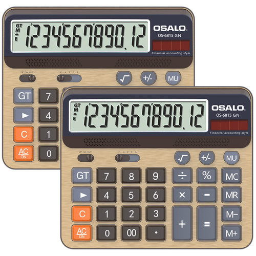 Desktop Calculator Extra Large 5-Inch LCD Display 12-Digit Big Number Accounting Calculator with Giant Response Button, Battery & Solar Powered, Perfect for Office Business Home Daily Use(6815GN-2pcs)