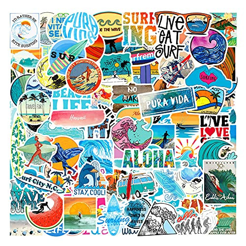 100pcs Summer Beach Stickers Sea Hawaii Surfing Stickers for Water Bottle Hydro Flask Laptop Luggage Car Bike Bicycle