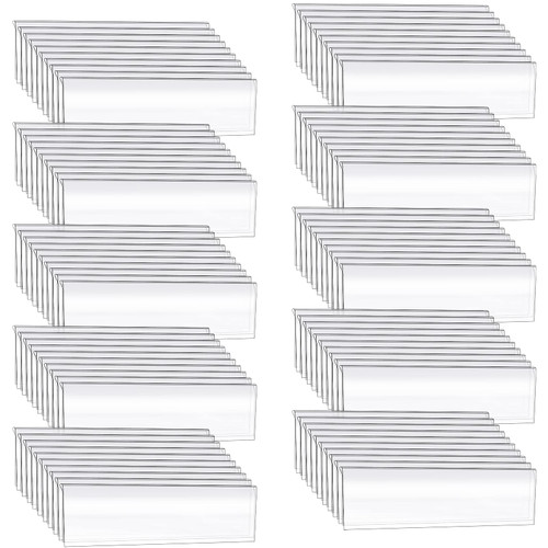 100 Pcs Shelf Label Holders 3.94x1.18 Inch Self Adhesive Shelf Tag Clear Pockets Holder Plastic Price Tag Holder for Supermarket School Library Bookshelves Mailbox Storage Bins Dividers Markers