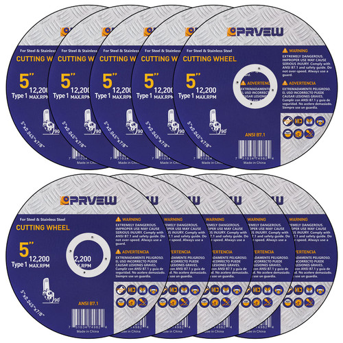 PRVEW 5 Inch Cut Off Wheels,10-Pack 5"x0.045"x7/8" Quality Cutting Disc, Metal & Stainless Steel Aggressive Cutting Wheel for Angle Grinder, General Purpose Cut-Off Wheel(5-Inch)