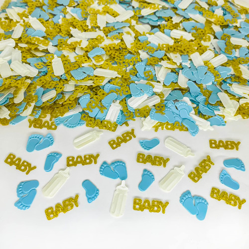 1100 pcs Baby Shower Confetti, Gender Reveal Party Decorations,Baby Footprint Bottle Table Confetti Sprinkles (Blue)
