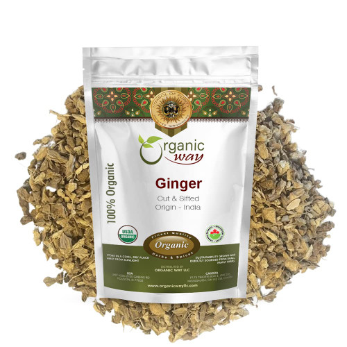 Organic Way Ginger Root Cut & Sifted (Zingiber officinale) - Herbal Tea | Kosher & USDA Certified | Vegan, Non-GMO & Gluten Free | Tested for Heavy Metal and Purity | 100% Raw from India (1LBS / 16Oz)