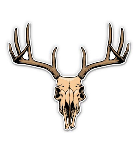 Deer Skull with Antlers - 3" Vinyl Sticker - for Car Laptop Water Bottle Phone - Waterproof Decal