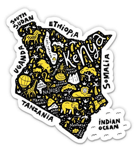 Kenya Country Shape Cute Africa - 3" Vinyl Sticker - for Car Laptop Water Bottle Phone - Waterproof Decal