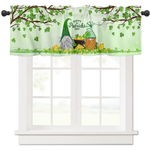 St. Patrick's Day Curtain Valances for Windows Treatment Decor, Green Lucky Clovers Tree Short Curtain Rod Pocket Valance for Kitchen, Living Room, Cafe, 54" W x 18" L, 1 Panel, Patricks Gnomes St. Patrick's Day Curtain Valances for Windows Treatment Decor, Green Lucky Clovers Tree Short Curtain Rod Pocket Valance for Kitchen, Living Room, Cafe, 54" W x 18" L, 1 Panel, Patricks Gnomes