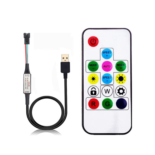 LOAMLIN WS2811 WS2812B 14Keys Lock USB RF Remote LED Controller 366Kinds of Changes Digital Color for LED Dream Color Strip Light DC5-24V (14Keys Lock USB)