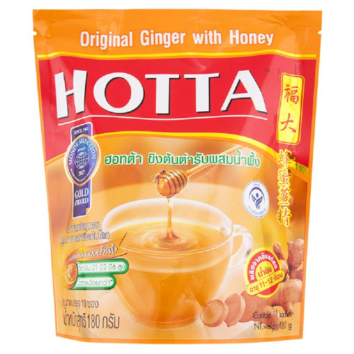 Hotta Plus Brand, Original Ginger with Honey, Contain 10 Sachets, Size 180g
