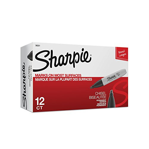 Sharpie 38201 Permanent Markers, Chisel Tip, Black, 12 Count