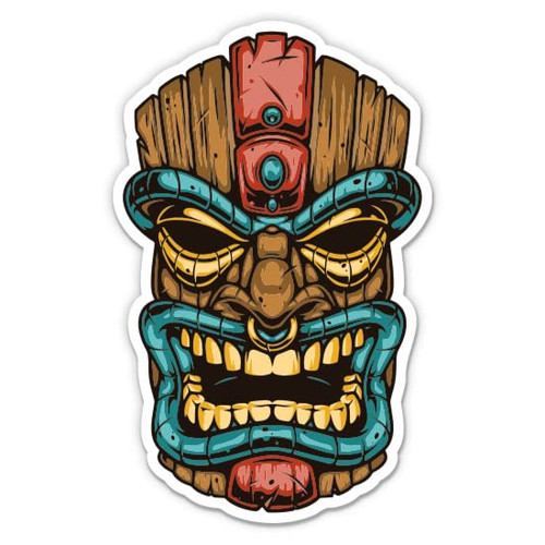 Hawaii Tiki Mask - 3" Vinyl Sticker - for Car Laptop Water Bottle Phone - Waterproof Decal