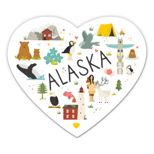 Alaska Heart Travel - 3" Vinyl Sticker - for Car Laptop Water Bottle Phone - Waterproof Decal Alaska Heart Travel - 3" Vinyl Sticker - for Car Laptop Water Bottle Phone - Waterproof Decal