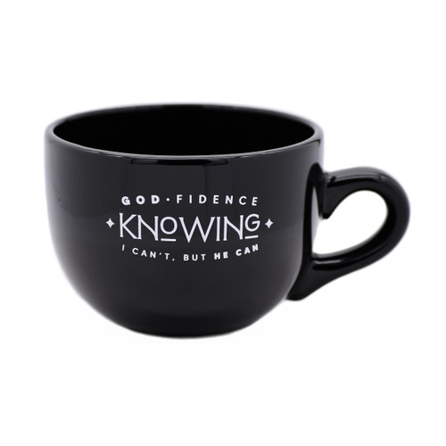 Ceramic Designer Coffee Mug Jumbo | God-Fidence Knowing I can't, but He can | Holds 20 ounces | Dishwasher and Microwave Safe | Great for Coffee, Tea, Soups, Hot Chocolate