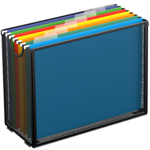 Sinboun Hanging File Organizer Letter-Size File Holder Filing Box Includes 7 Hanging Folders - Metal Mesh Magazine Book Letter Storage Cabinets File Cart for Office Home School, Easy Installation