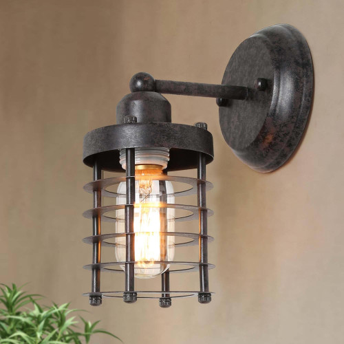 GEPOW Farmhouse Wall Sconces Lighting, Rustic Industrial Mini Cage Wall Mount Light Fixture for Bedroom, Kitchen, Living Room, Bathroom, and Hallway