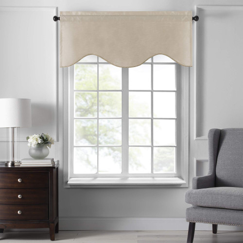 Elrene Home Fashions Colette Faux-Silk Scalloped Window Valance, 50 in x 21 in (Scalloped Valance), Taupe