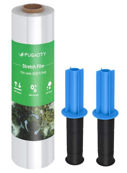 Stretch Wrap Film- Fugacity 15 Inch x 1000 Feet Shrink Wrap for Pallet Wrap, Industrial Strength 1 Roll Stretch Wrap with Handles, Moving Wrapping Plastic Roll, 60 Gauge, 1 Pack, Clear